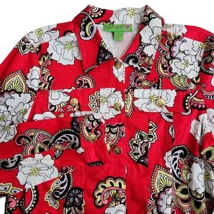 Island Republic Paisley Button Front Blazer Jacket Women's 8 Red Maximalist Y2K